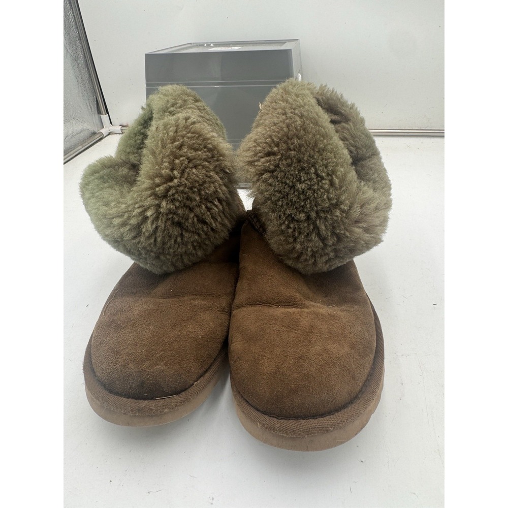 UGG Australia Womens Size 8 Brown Suede Shearling Fur Cuff Ankle Boots Classic
